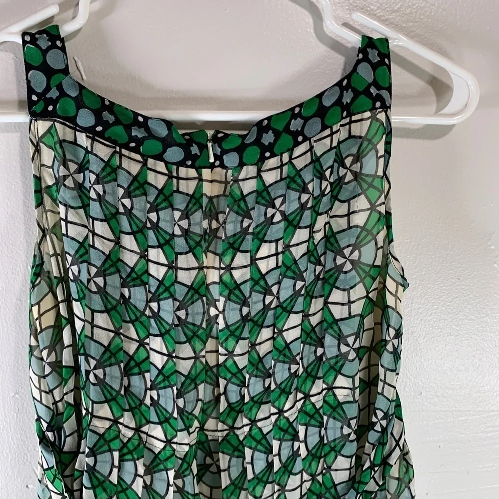 ANNA SUI ANTHROPOLOGIE Silk midi dress sleeveless green floral square neck XS - Picture 10 of 16